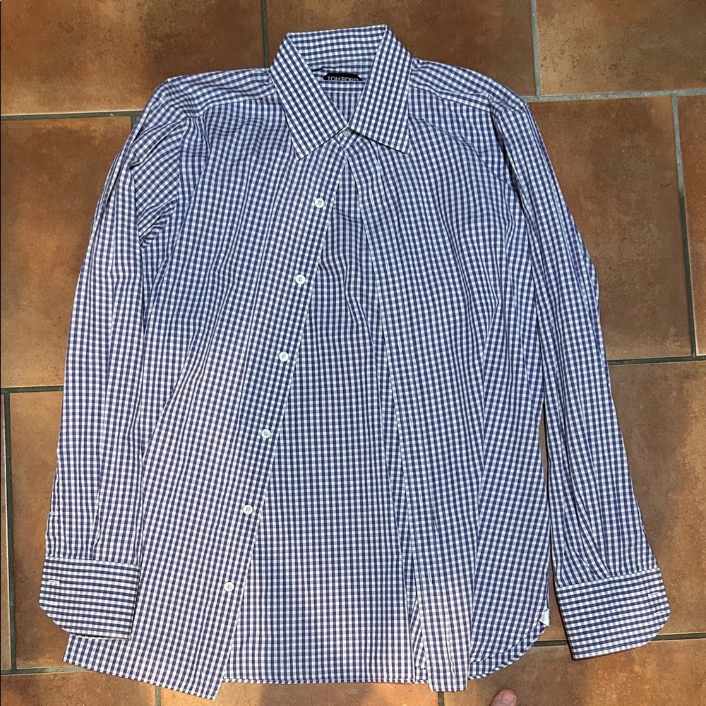 Tom Ford Navy and White Checkered Button Down Shirt